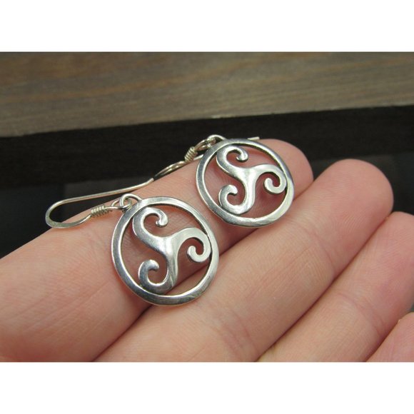 Sterling Silver Druid Symbol Dangle Earrings Vintage Wedding Engagement - Picture 2 of 6